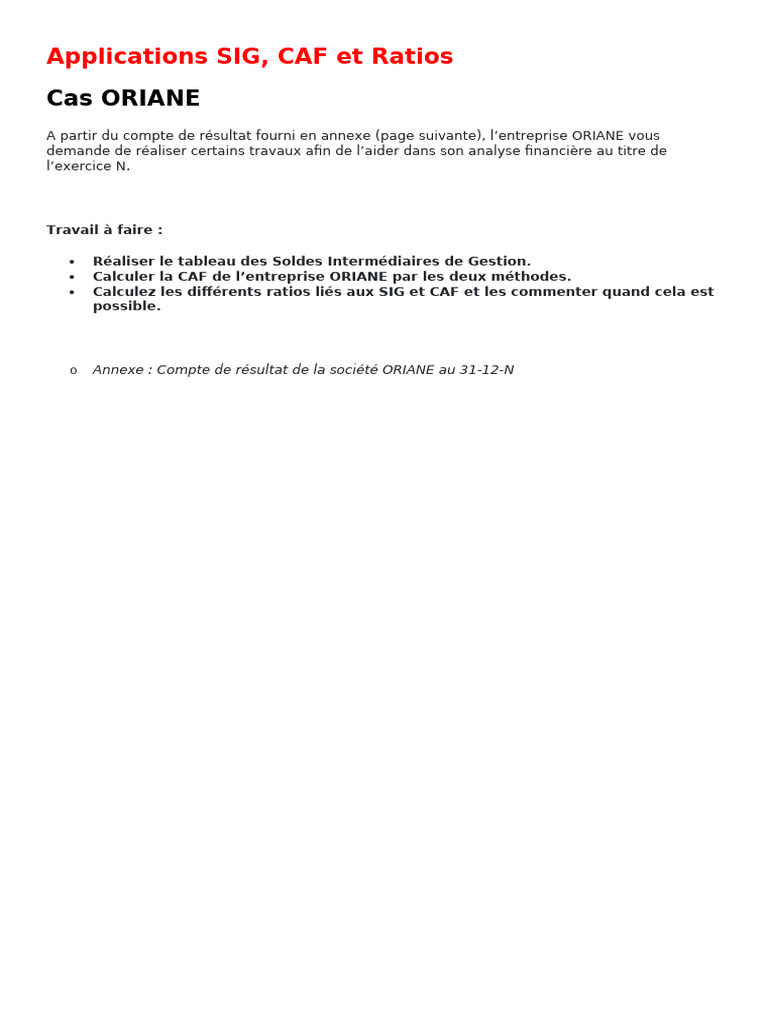 Analyse des Ratios et CAF d'ORIANE | PDF | Dépréciation | Valeur ajoutée