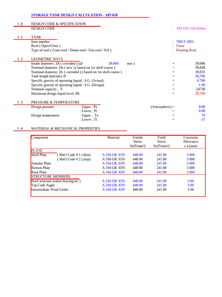 API 650 Storage Tank Design Calculations | PDF | Stress (Mechanics ...