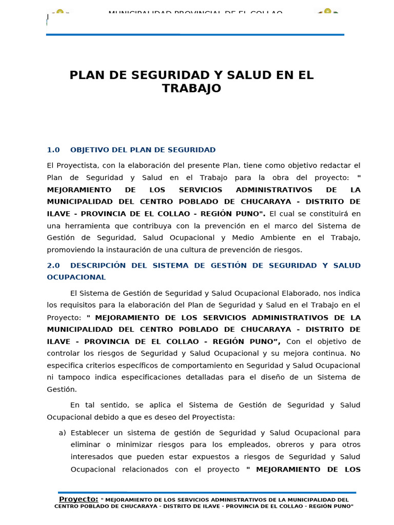 Plan de Seguridad y Salud en Chucaraya | PDF | Valores | Seguridad y ...