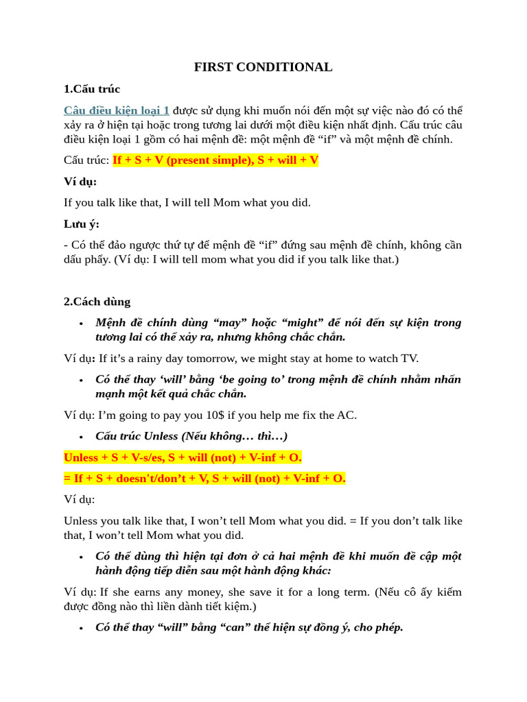 First Conditional Structure and Examples | PDF