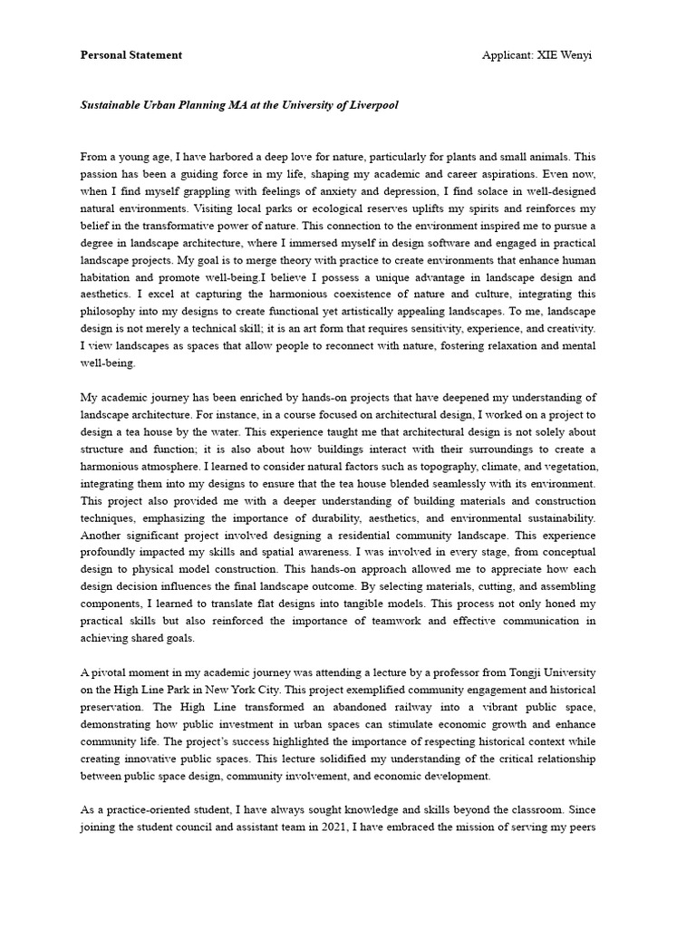 Sustainable Urban Planning MA Statement | PDF | Sustainability | Landscape