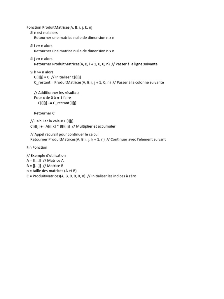 Multiplication de matrices récursive en Python | PDF