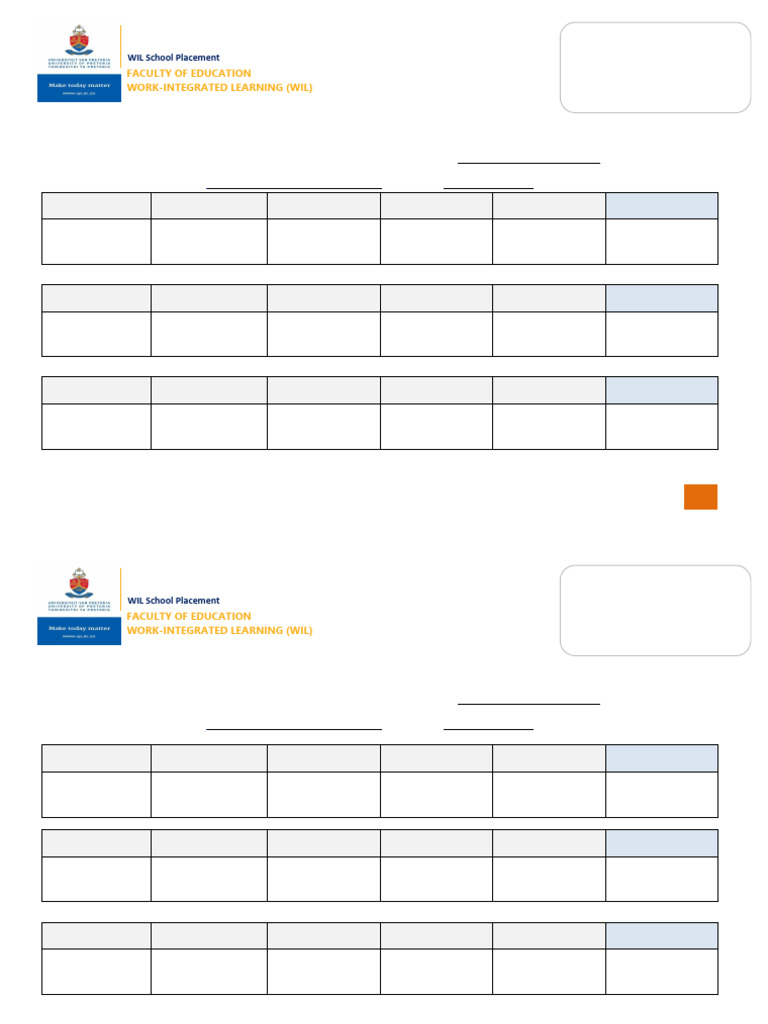 Wil Blank Individual Student Register - Outside of Normal Wil Dates | PDF