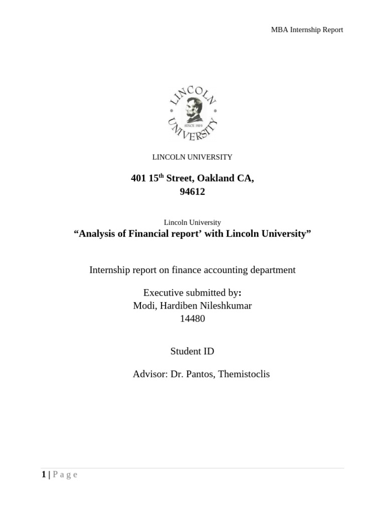 MBA Internship Report: Finance Assistant Role | PDF | Academic Degree ...