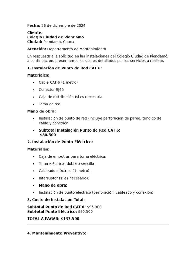 Cotización de Servicios de Mantenimiento y Redes | PDF | Hardware de la ...