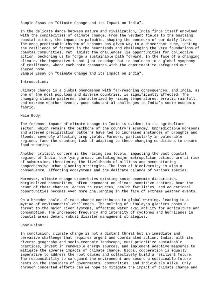 Sample Essay on Climate Change and its Impact on India. | PDF | Climate ...