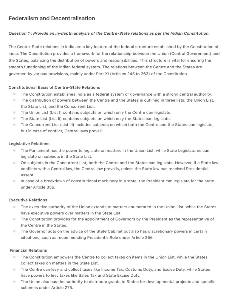 Federalism and Decentralisation | PDF | Government | Governance