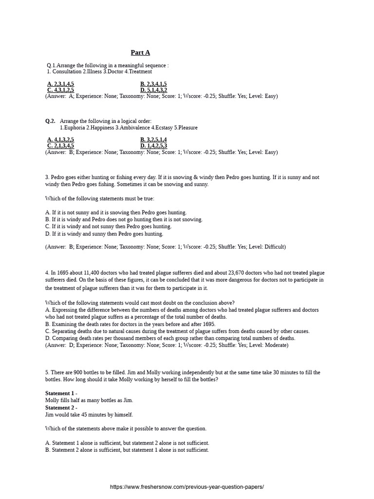 BOB SO Logical Reasoning Old Papers | PDF | Cereals | Length