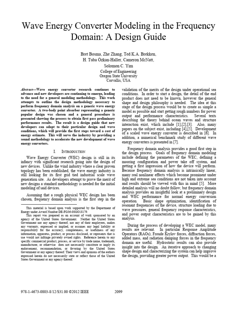 Wave Energy Converter Design Guide | PDF | Waves | Force