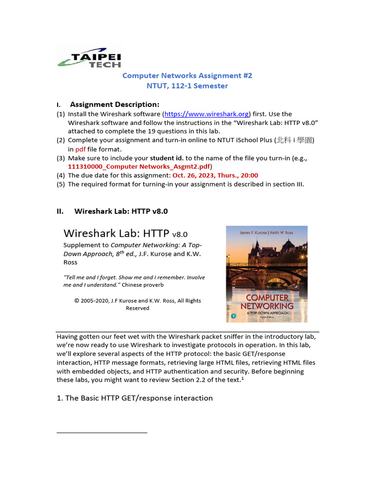 Wireshark Lab: HTTP Assignment NTUT | PDF | Networking | Internet & Web