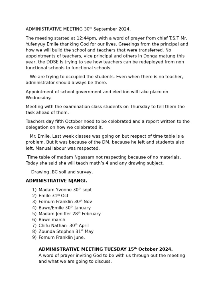 First Admin Meeting Pdf