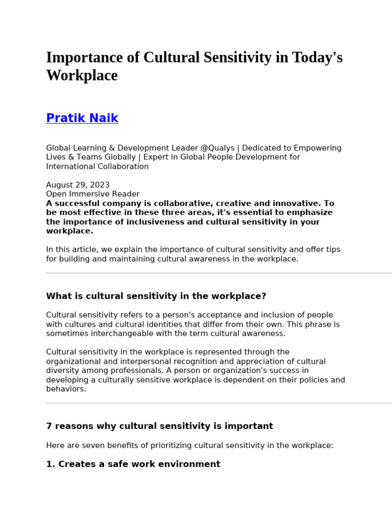 Importance of Cultural Sensitivity | PDF | Bias | Attitude (Psychology)