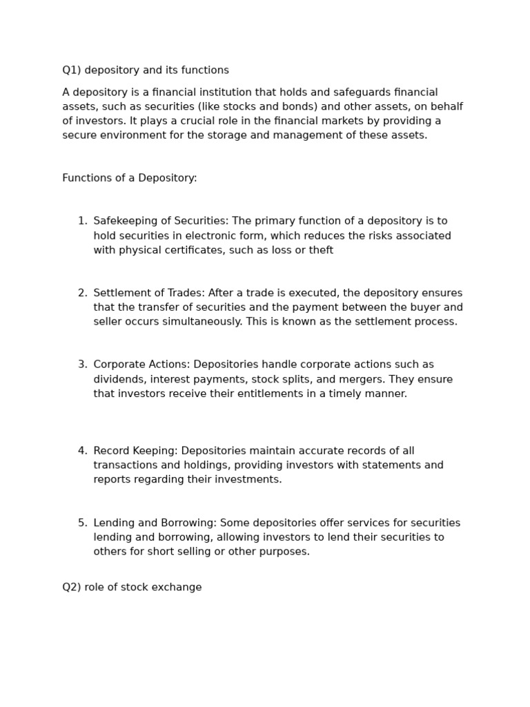 Understanding Depositories and Exchanges | PDF | Order (Exchange) | Stocks