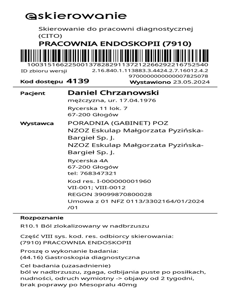 Pracownia Endoskopii (7910) : Skierowanie Do Pracowni Diagnostycznej ...