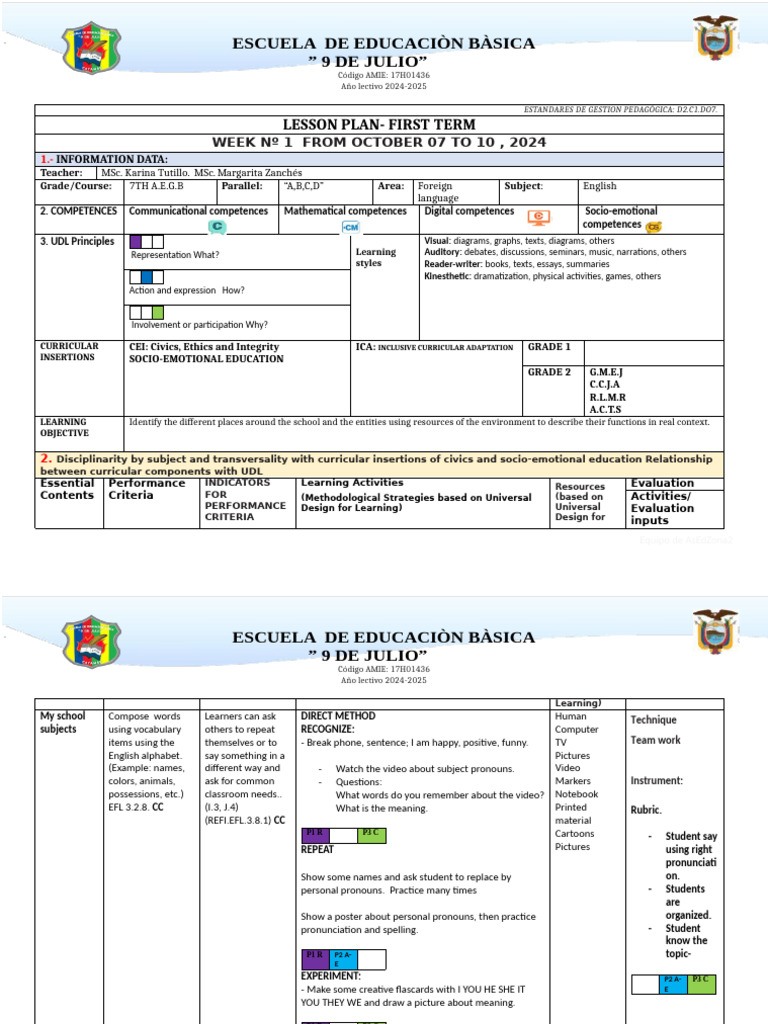 Lesson Plan 1. 7th Grades | PDF | Lesson Plan | Learning