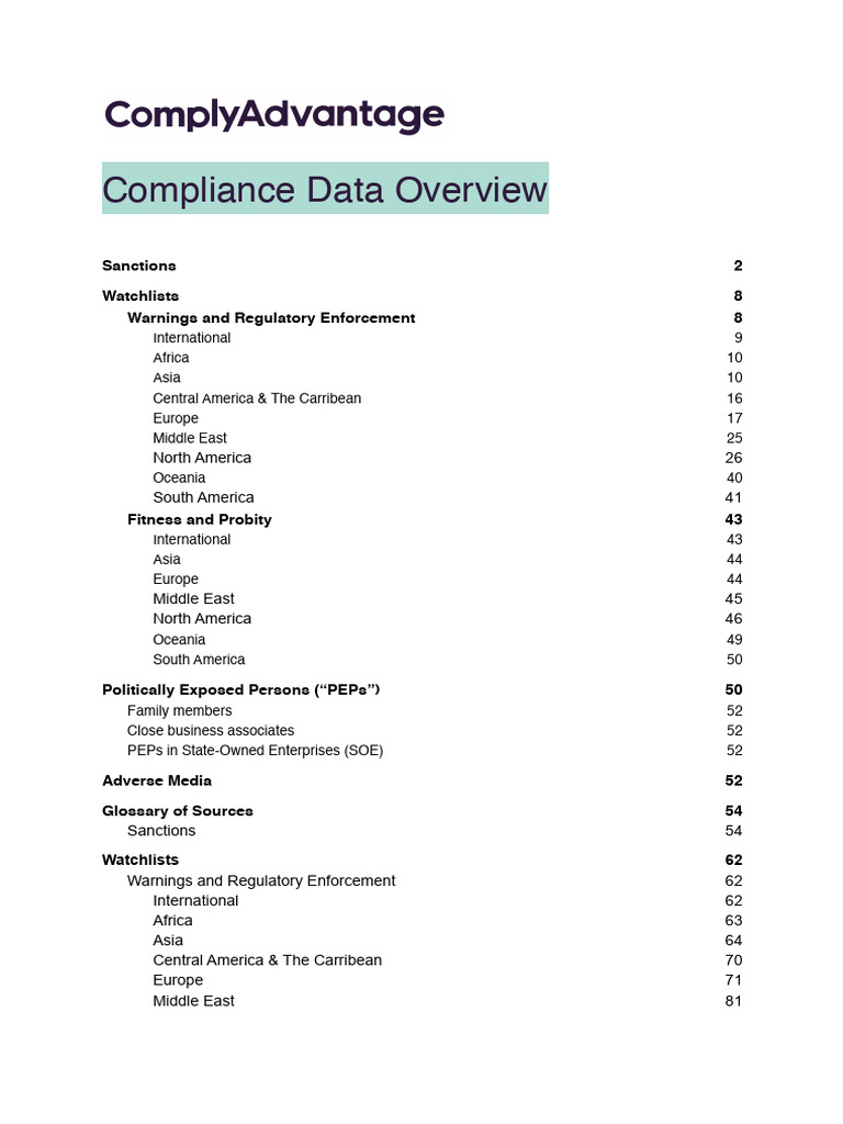 ComplyAdvantage Compliance Data Overview | PDF | Regulatory Compliance |  Office Of Foreign Assets Control
