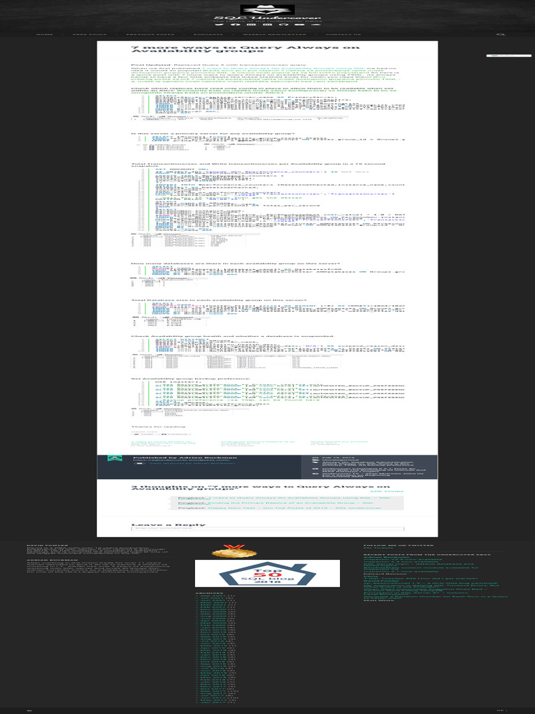7 Advanced TSQL Queries for AGs | PDF | Microsoft Sql Server | Database ...