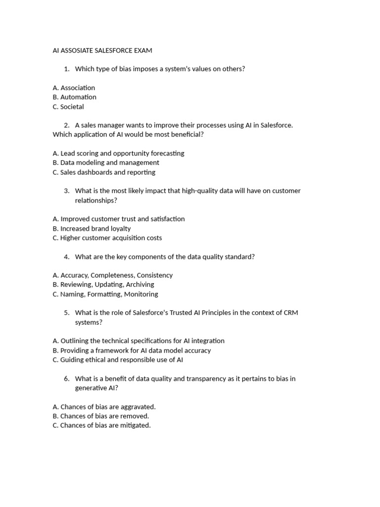 Salesforce AI Associate Exam Insights | PDF | Artificial Intelligence ...