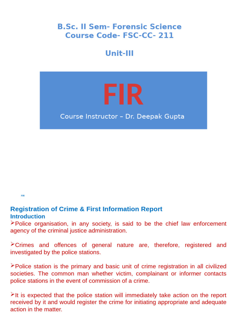 Understanding First Information Reports (FIR) | PDF | Crimes | Crime ...