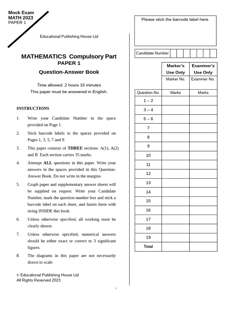 2023 E Math Paper 1 Mock Exam | PDF | Perpendicular | Circle