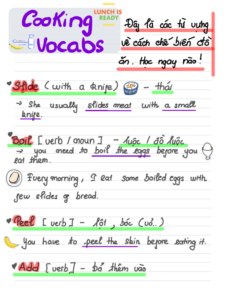 Cooking Vocabulary and Food Tips | PDF | Foods | Restaurants