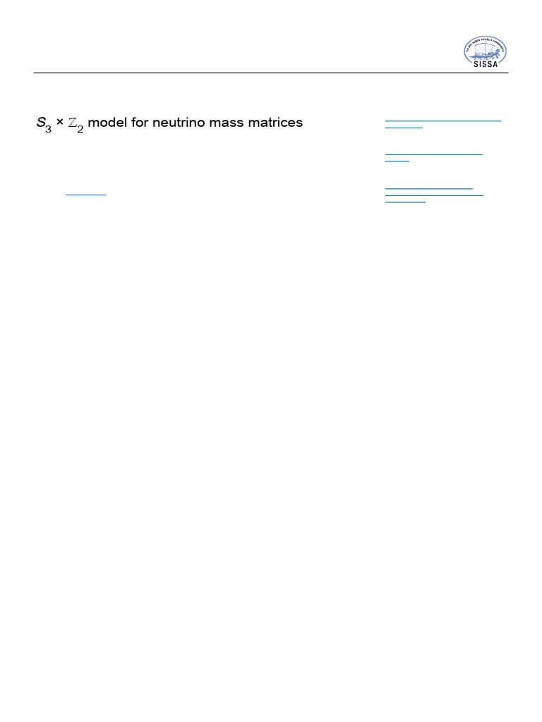 S3 × Z2 Neutrino Mass Matrix Model | PDF | Physics | Quantum Field Theory