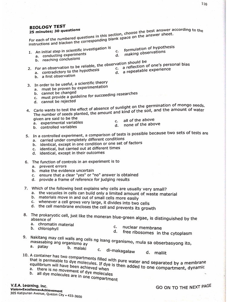 Biology Test | PDF