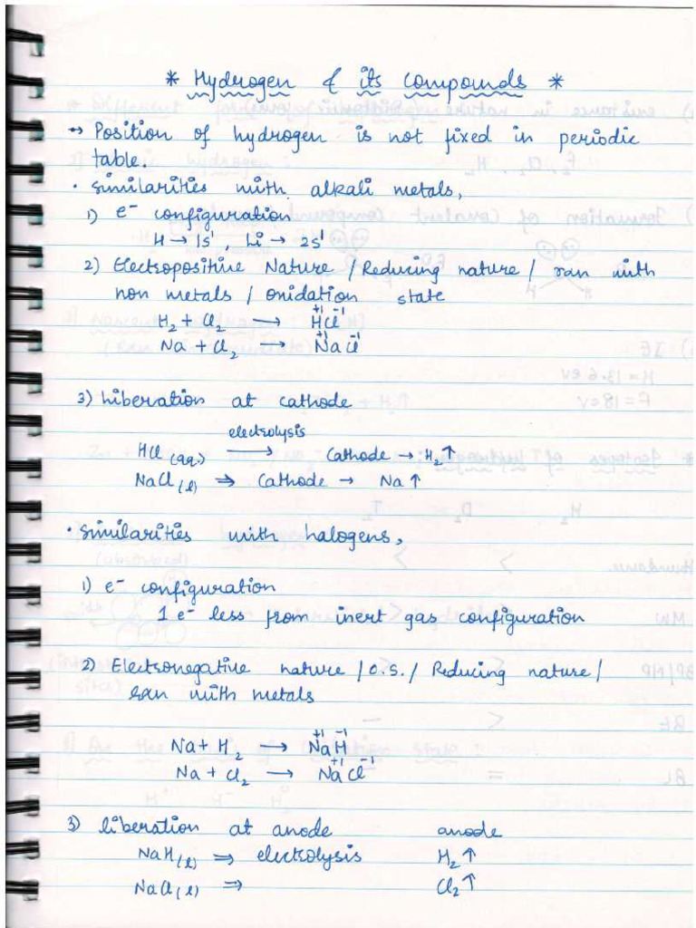 Hydrogen NOTES JEE | PDF