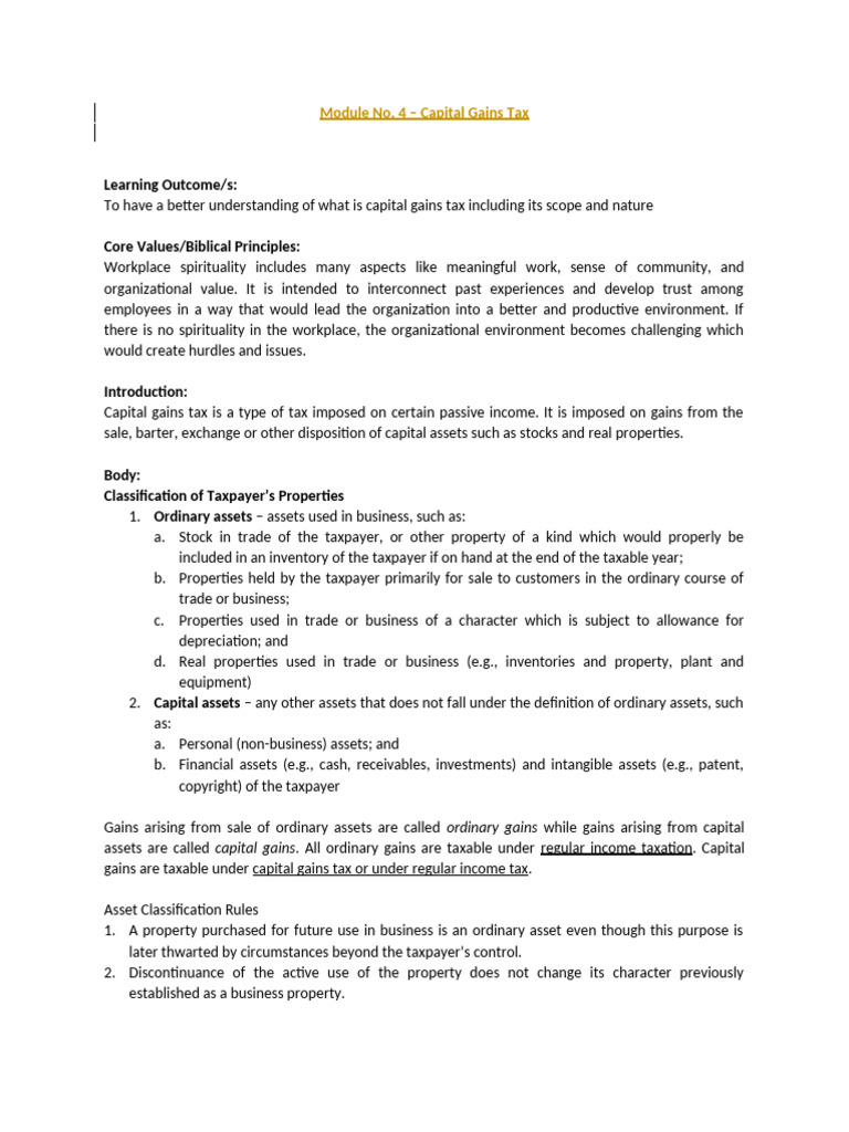 Understanding Capital Gains Tax in the Philippines | PDF | Capital ...
