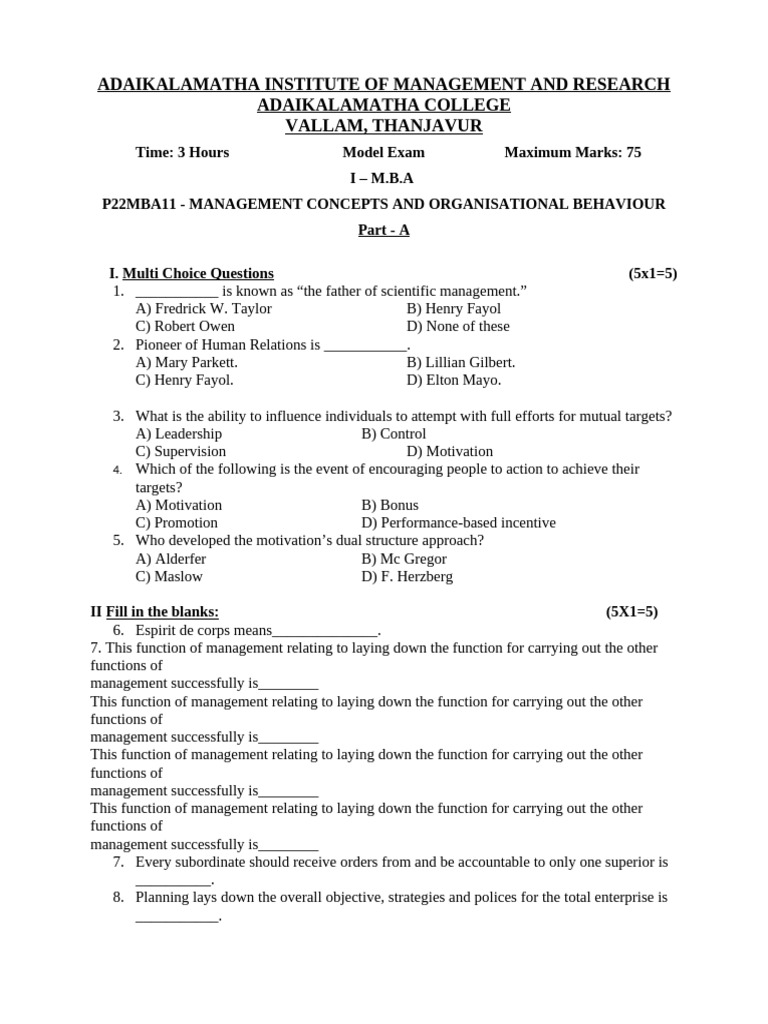 Management Concepts Exam Guide | PDF | Organizational Behavior | Behavior