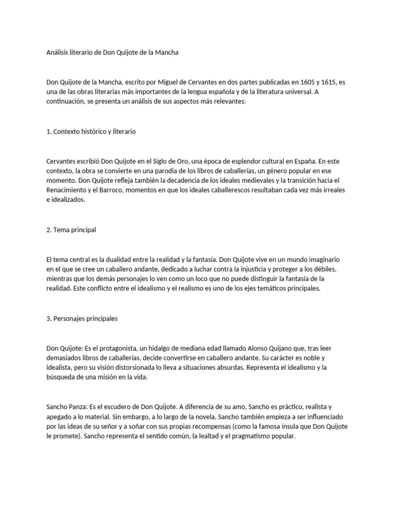 Análisis de Don Quijote de la Mancha | PDF | Don Quijote