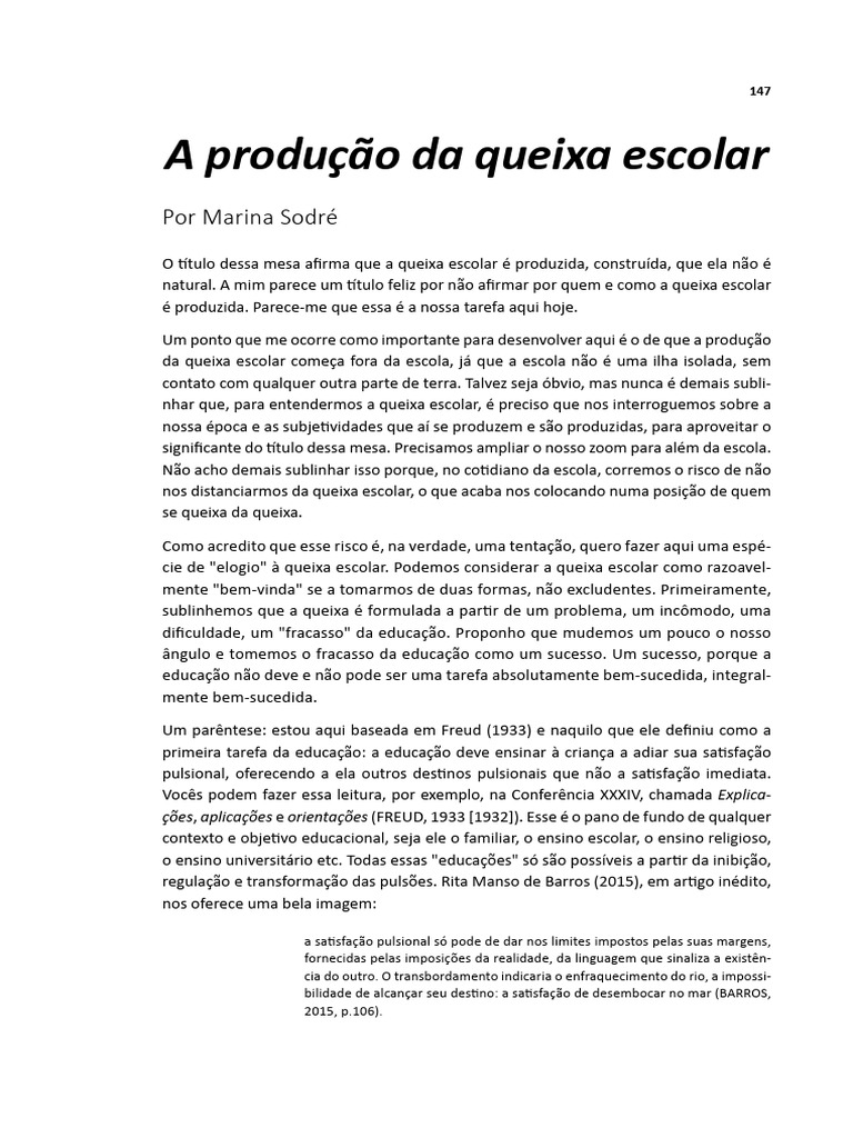 A Construção da Queixa Escolar | PDF | Sigmund Freud | Psicologia