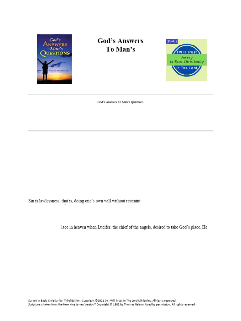 SBC X2 Appendix B Gods Answers To Mans Questions | PDF | Jesus | Salvation