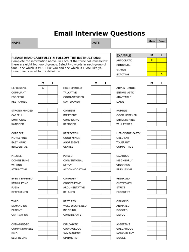 The Email Interview Questions Profile Personality_Profile | PDF ...