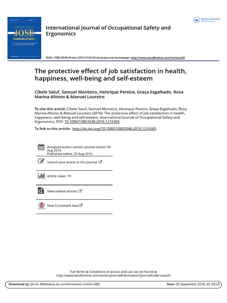 Job Satisfaction's Impact on Well-Being | PDF | Self Esteem | Job ...