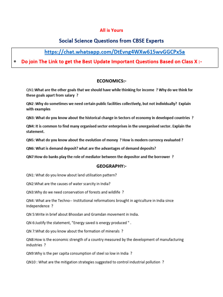 Social Science Important Questions | PDF | Books | Ore