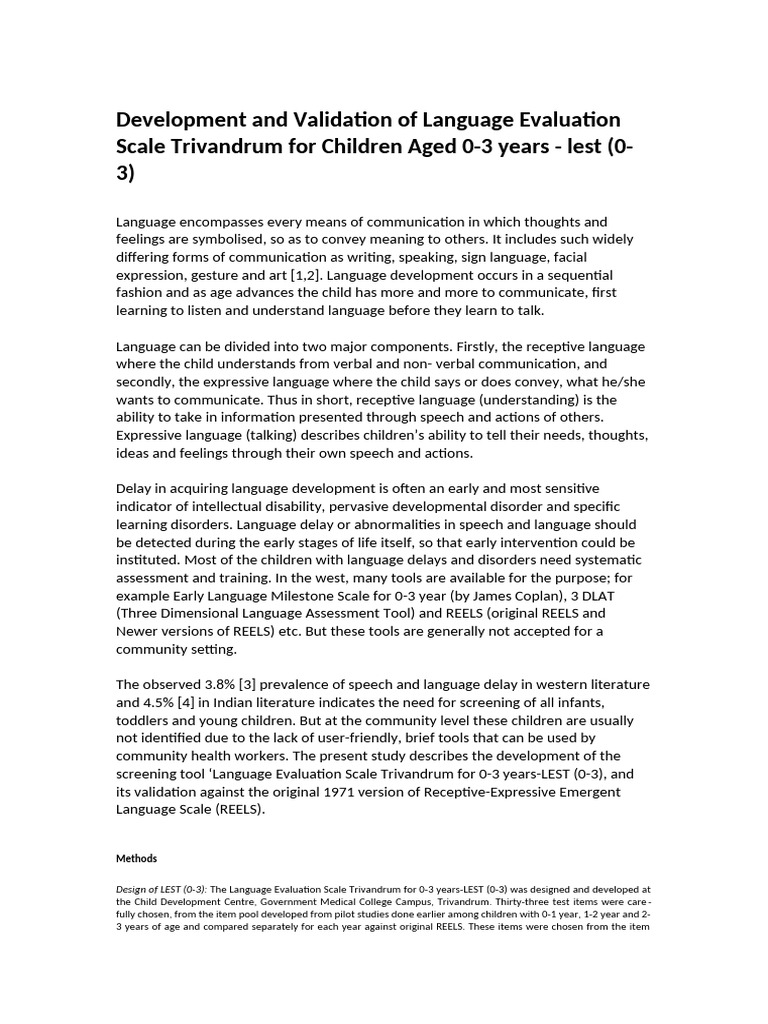 Language Evaluation Scale for Children 0-3 | PDF | Clinical Medicine