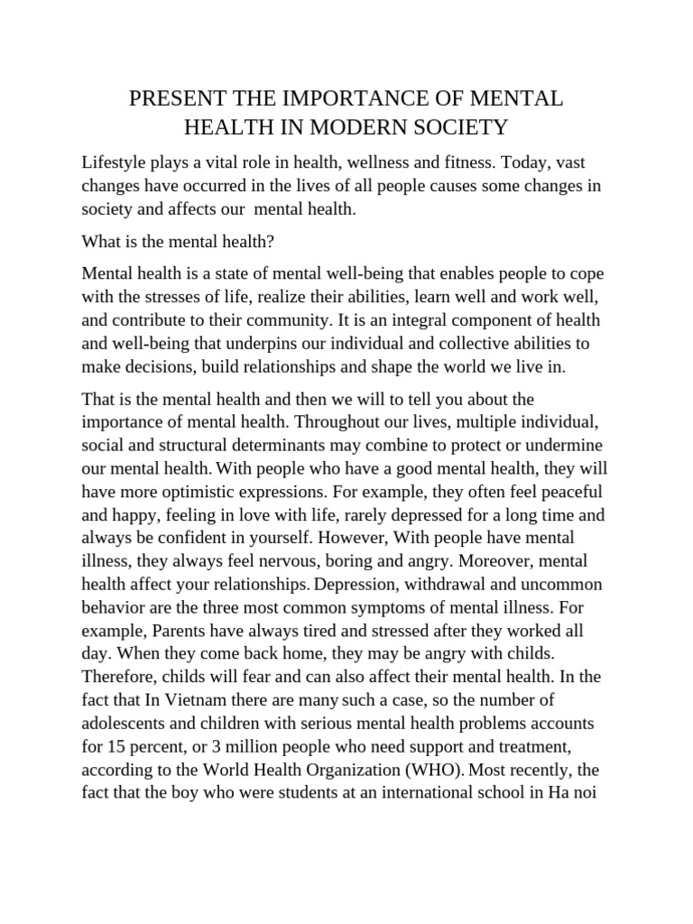 Present The Importance of Mental Health in Modern Society | PDF ...