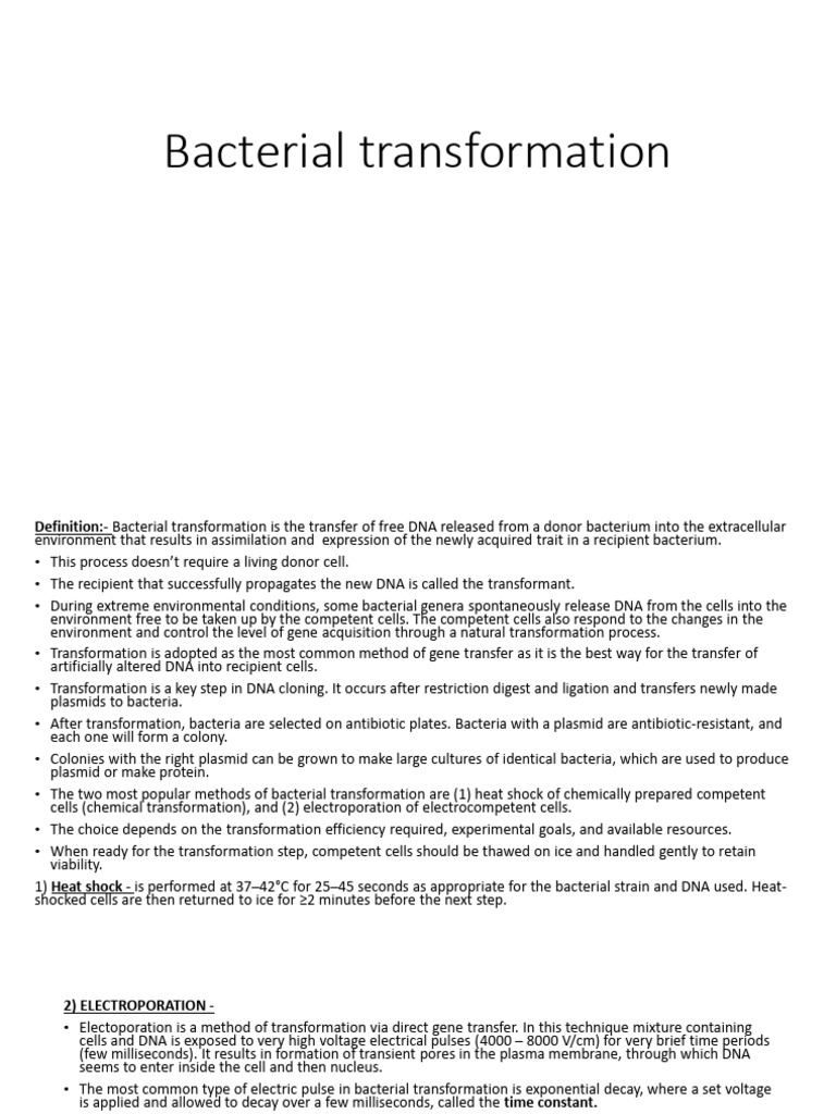 Bacterial Transformation Guide | PDF | Transformation (Genetics) | Bacteria