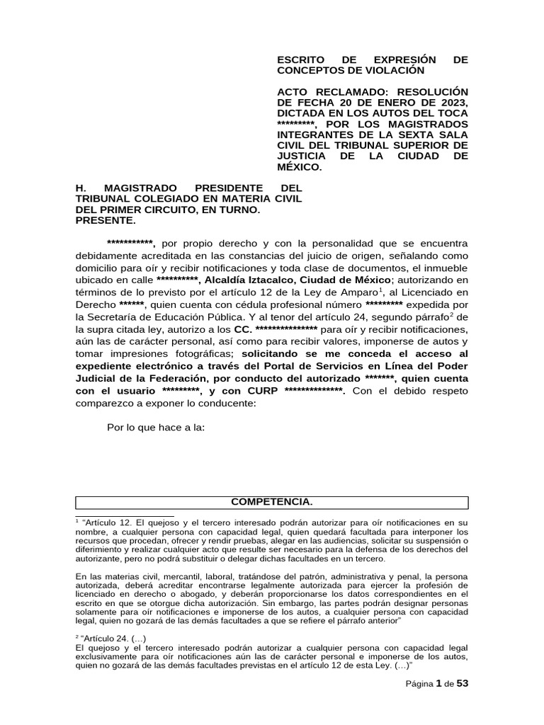 Demanda de Amparo Directo 2023 | PDF | Debido al proceso | Caso de ley