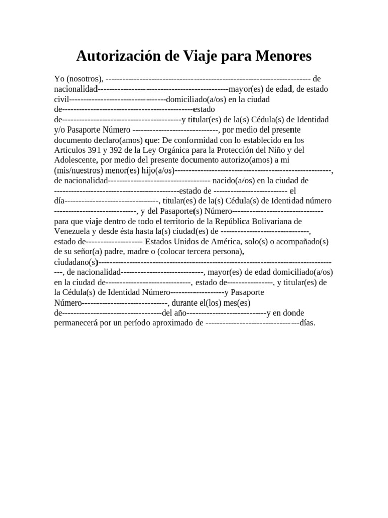 Autorización de Viaje para Menores en Venezuela | PDF | Venezuela ...