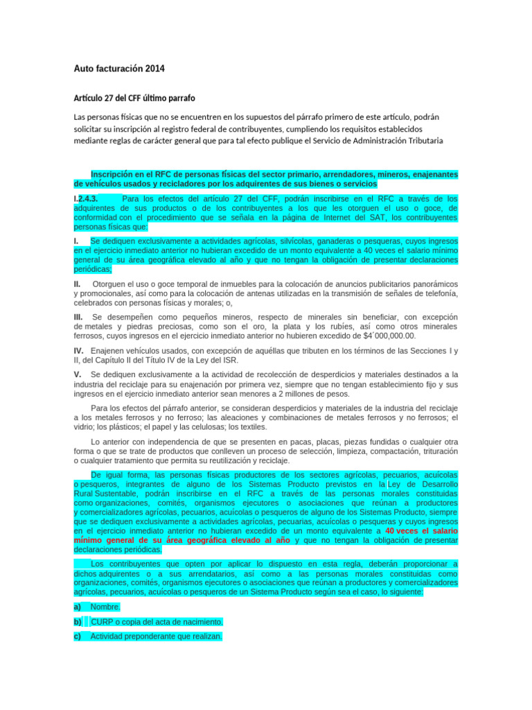 Auto Facturación 2014 | PDF | Impuestos | Impuesto sobre la renta