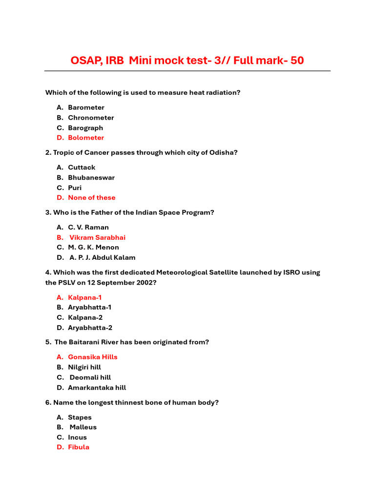 OSAP J IRB Mini Mock Test - 3 by Sahoo Education Point | PDF