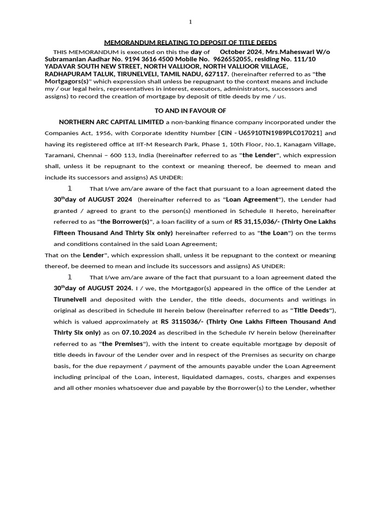 MODT Registration Process in Tamil Nadu | PDF | Mortgage Law | Property Law
