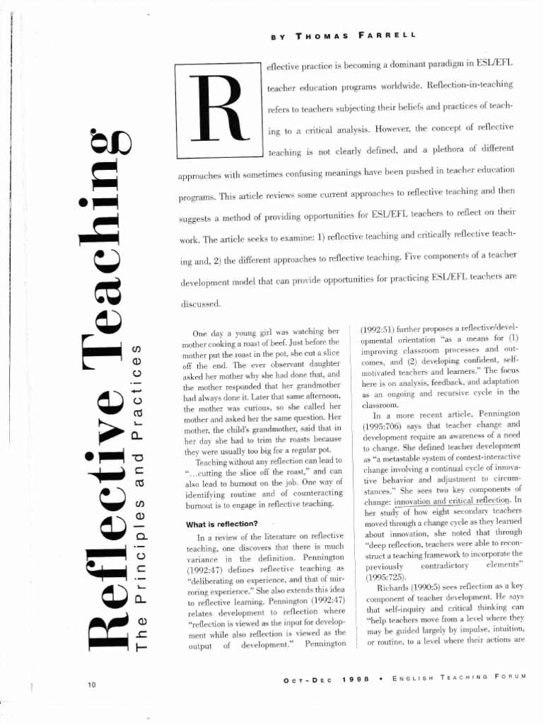 Approaches to Reflective Teaching in ESL/EFL | PDF | English As A ...