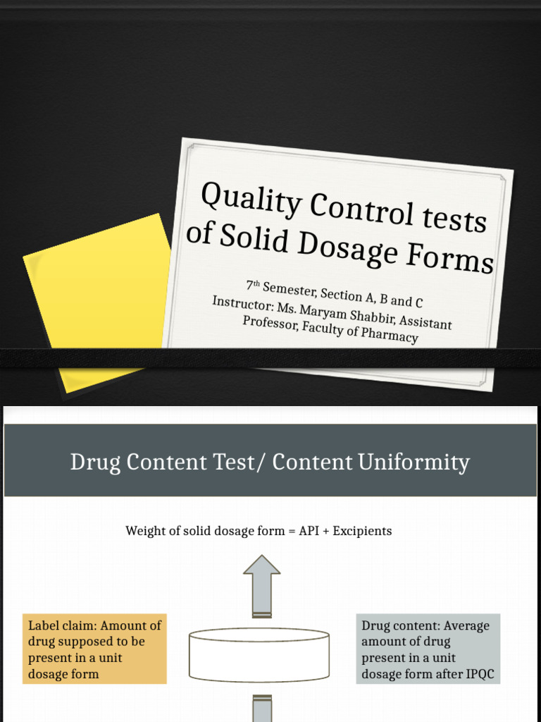 Quality Control Tests for Solid Dosage Forms | PDF | Tablet (Pharmacy ...
