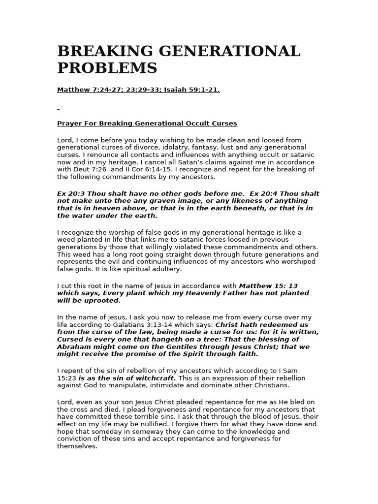 Prayer to Break Generational Curses | PDF | Jesus | Forgiveness