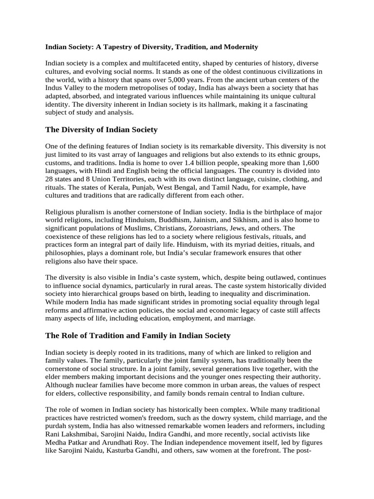 Salient Features of Indian Society | PDF | Multiculturalism | Social ...