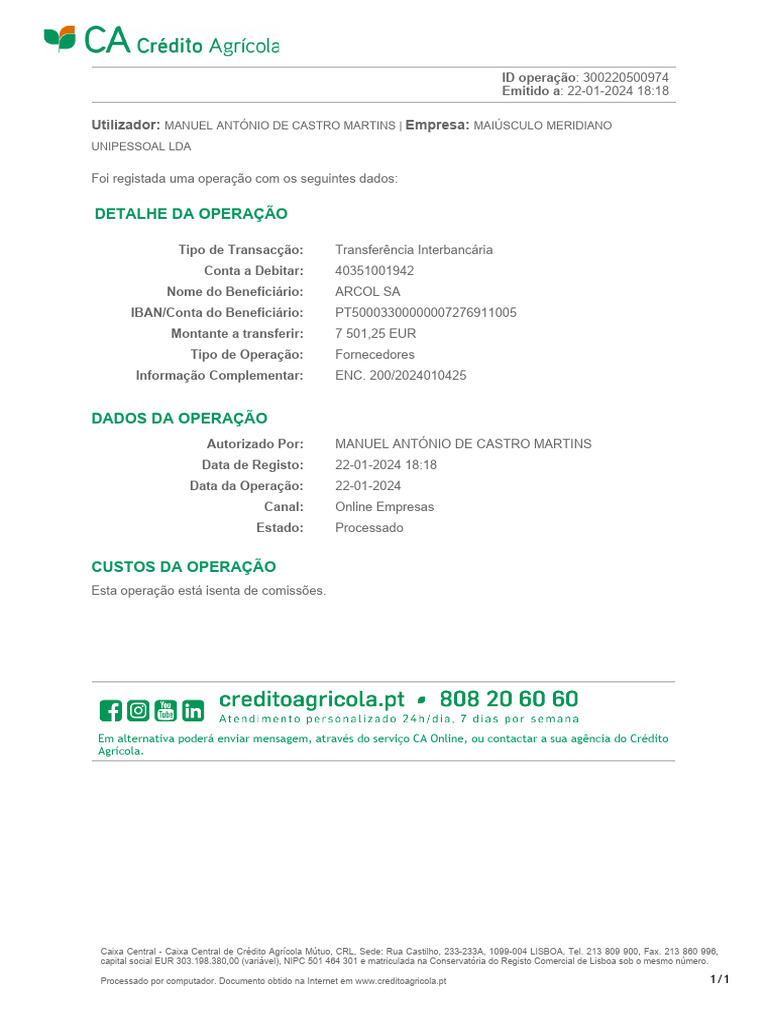 Transferência Interbancária Isenta de Taxas | PDF