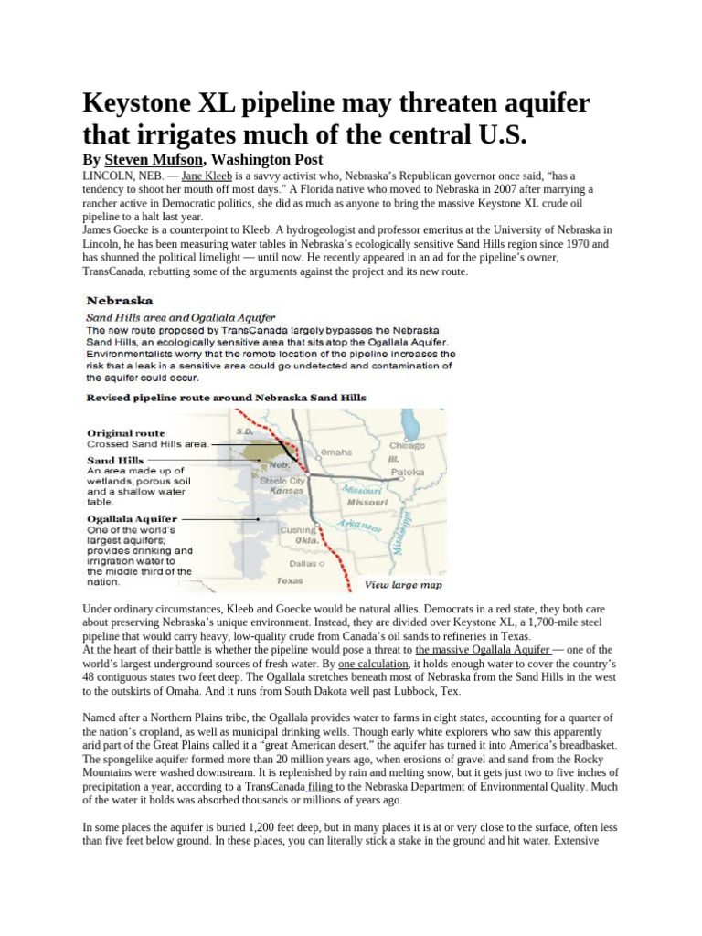 Keystone XL: Aquifer at Risk? | PDF | Keystone Pipeline | Earth Sciences